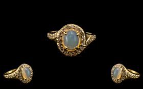 Natural Opal and Zircon Halo Ring, a 1.