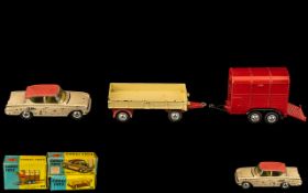 Boxed Corgi Toys. 234 Ford Consul Classic, 102 Rice's Pony Trailer, 100 Dropside Trailer.