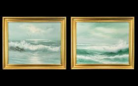 Pair of Original Oil on Canvas Paintings Depicting Scenes of the Sea,