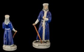 Staffordshire Scarce Mid 19th Century Hand Painted Figure ' Shylock ' Blue Robe.