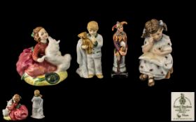 Royal Doulton - A Trio of Hand Painted Porcelain Figures of Small Size.