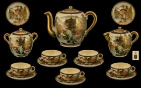 A Fine Quality Japanese Satsuma Meiji Period Tea Set, consisting of a Teapot, Sugar Bowl and Lid,