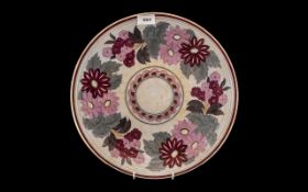 Unmarked Charlotte Rhead Style Charger, Pink Floral Charger,