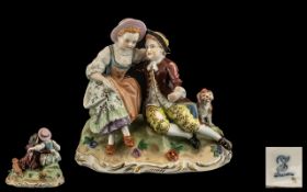 Dresden - Pleasing Early 20th Century Hand Painted Porcelain Figure Group ' Boy and Girl '