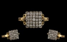 9ct Gold Attractive Square Shaped Diamond Set Dress Ring excellent shank, design and setting.