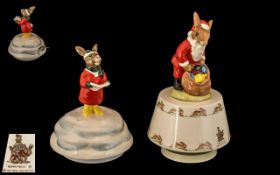 Royal Doulton ' White Christmas ' Bunnykins Rotating Music Box with Father Christmas Figure to Top