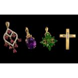 Excellent Collection of 9ct Gold Stone Set Pendant Drops ( 3 ) The Pendants of Various Designs,