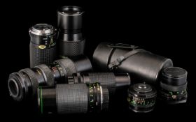Seven Various Camera Lenses, miscellaneous makes, including Mamiya-Seker, Opticam II,