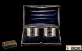Victorian Period ( Late ) A Fine Pair of Boxed Sterling Silver Napkin Holders. Makers W.W.