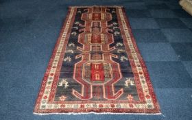 Deep Ground Large Iranian Runner. Full pile, Aztec design. Measures 305 x 120 cms.