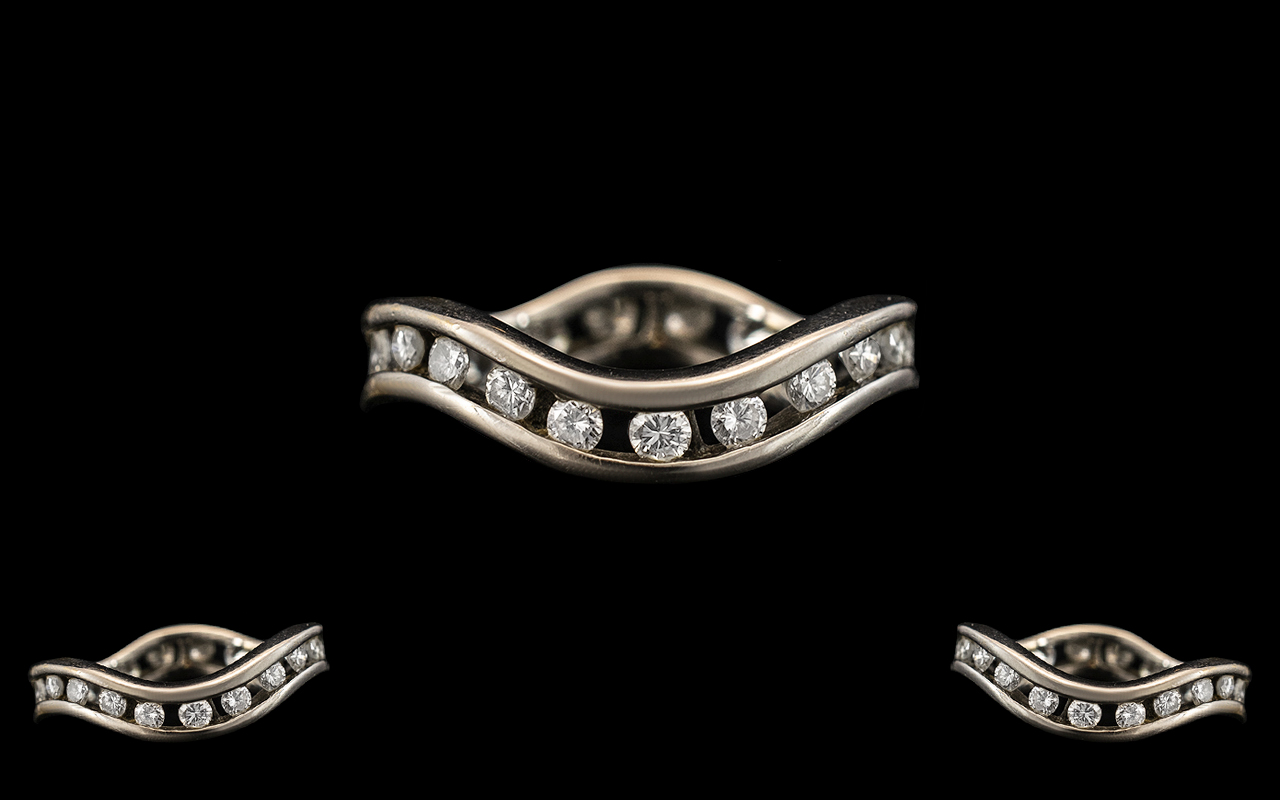 18ct White Gold - Attractive Diamond Set Full Eternity Ring.