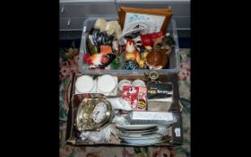 Two Boxes of Porcelain, Pottery & Collectibles comprising a Portmerion Kellogs Lidded Sugar Bowl,