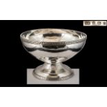 George VI - Arts and Crafts Style Superb Quality Sterling Silver Planished Hammered Footed Bowl of