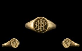 A 9ct Gold Signet Ring. Full Hallmark for 9.375. Ring Size M. Excellent Condition In All Aspects. 3.