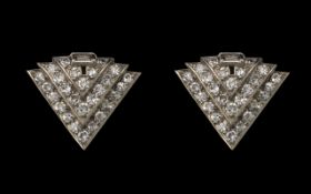 Pair of Art Deco Diamond Clip on Earrings,