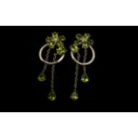 Peridot Cluster and Long Drop Earrings, 8cts of the sparkling green peridot,