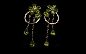 Peridot Cluster and Long Drop Earrings, 8cts of the sparkling green peridot,