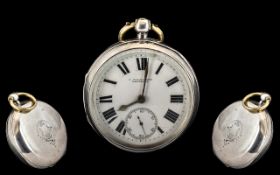 English Lever Key-Wind Sterling Silver Open Faced Pocket Watch with Reversing Pinion,