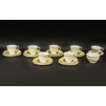 Colclough China Set of Six Pastel Yellow with Gilt Trim Cups and Saucers together with Sugar Bowl