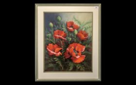 Watercolour by June Peel, dated 1992, 'Poppies', signed and dated, measures 20'' x 17'', mounted and
