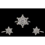 18ct White Gold Superb Quality and Attractive Starburst Diamond Set Ring.