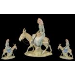 Lladro Style Large Hand Painted Porcelain Figure of A Young Girl ' Riding a Donkey ' Height 14.