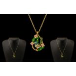 A Colourful Bird Pendant And Necklace Set In 18k Gold Vermeil 18 Inches In Length.
