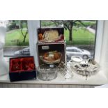 Collection of Silver Plate & Glass Items, comprising: box of two Silver Wedding glasses; plated