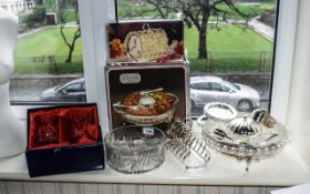 Collection of Silver Plate & Glass Items, comprising: box of two Silver Wedding glasses; plated