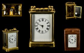 Edwardian Period - Key-wind English Brass Carriage Clock of Small Proportions.