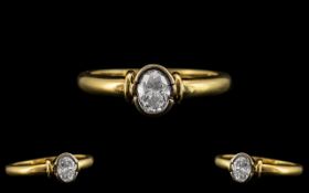 18ct Gold Superb Quality Pave Set Single Stone Diamond Ring of Excellent Contemporary Design.