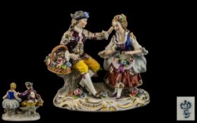 Sitzendorf - Nice Quality Late 19th Century Hand Painted Porcelain Figure Group ' Courting Couple '