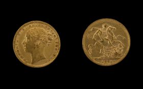 Queen Victoria Young Head - St George 22ct Gold Full Sovereign - Date 1871.