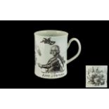 Worcester 18th Century Transfer Printed Mug, showing 'The King of Prussia'; 3.5 inches (8.