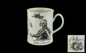 Worcester 18th Century Transfer Printed Mug, showing 'The King of Prussia'; 3.5 inches (8.