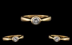 18ct Yellow Gold - Pleasing Quality Single Stone Diamond Set Ring of Contemporary Design. Full