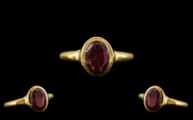 Antique Period 18ct Gold Single Stone Amethyst Set Ring. Full Hallmark for Chester 1912.