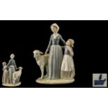 Lladro - Hand Painted Porcelain Figure Group ' Mother with Child ' and Lamb. Model No 5299.