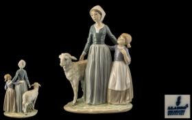 Lladro - Hand Painted Porcelain Figure Group ' Mother with Child ' and Lamb. Model No 5299.