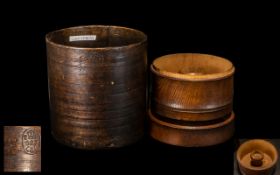 A Treen Collar Box, lift off lid with central well for studs, the cover with tooled decoration.