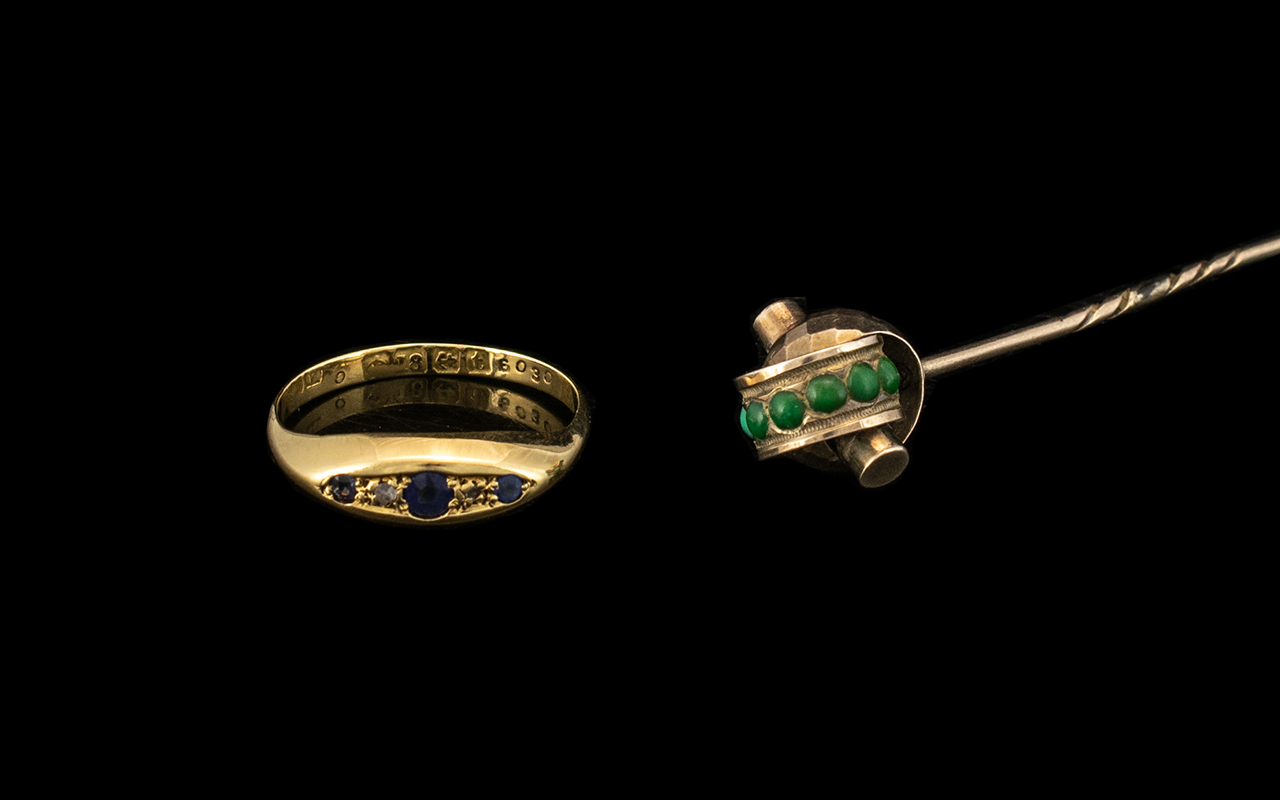 Antique 18ct Gold Diamond & Sapphire Chip Ring,
