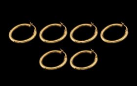 Collection of 9ct Gold Hoop Earrings ( 3 ) Pairs In Total. All Marked for 9ct And All In Good