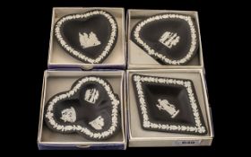 Wedgwood Black Jasper Card Suite four round sweet dishes, Diamond, Spade, Heart and Club.