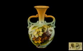 Royal Doulton Art Pottery Painted Vase - Finely Decorated with Flowers. Impressed L.