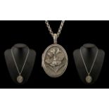 Ladies 1950s Attractive Superb Sterling Silver Oval Shaped Hinged Butterfly Locket with attached