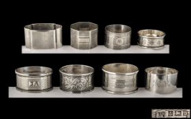 A Good Collection of Early 20th Century Hallmarked Silver Napkin Holders (8 in total). Various