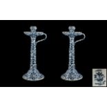 Bursley Ware Large & Impressive Blue & White Pair of Candlesticks in the 'Chung' pattern fruit and