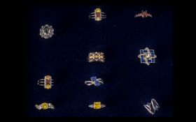 Collection of Solid Silver Rings With Different Coloured Stones. ( 10 ) In Total.