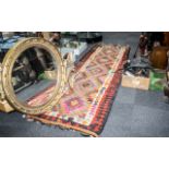 Large Turkish Kelim Tribal Weave Carpet with a coloured geometric design, 11 feet (330cms) x 3.