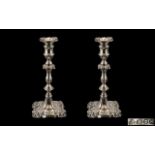 Late Victorian Period Stunning Pair of George II Style Silver Candlesticks. In Rococo Style.